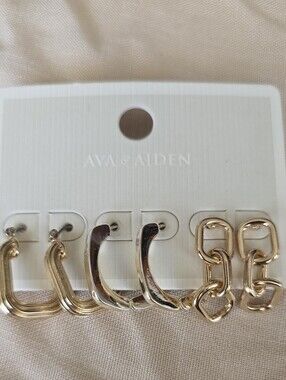 Ava & Aiden Shiny Gold Multi-Pair Hoop and Link Earring Set